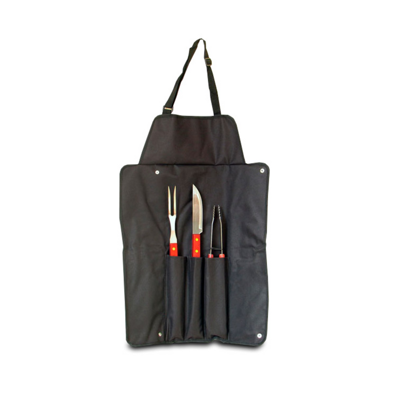 Delantal Asado Parrilla Negro 3 Herramientas