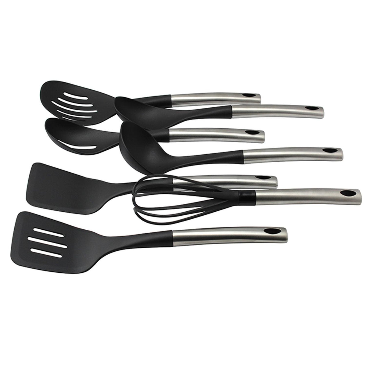 Set 5 Utensilios de Cocina Silicona Acero Inoxidable Negro