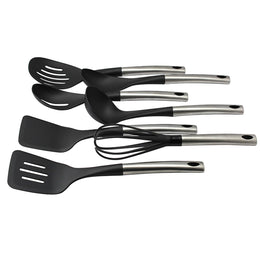 Set 5 Utensilios de Cocina Silicona Acero Inoxidable Negro
