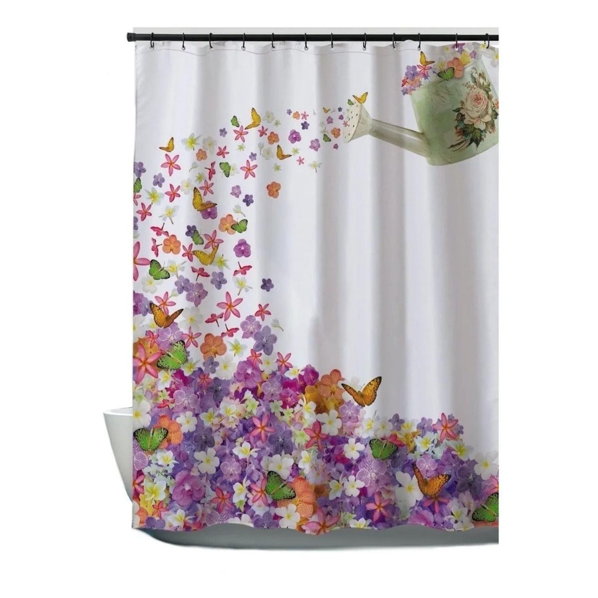 Cortina Baño Ducha Impermeable 180x180 CM Flores Blanco