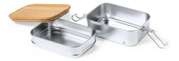 Contenedor Tupper Hermético Doble Acero Inox. Bambú Vinckers 940 ML