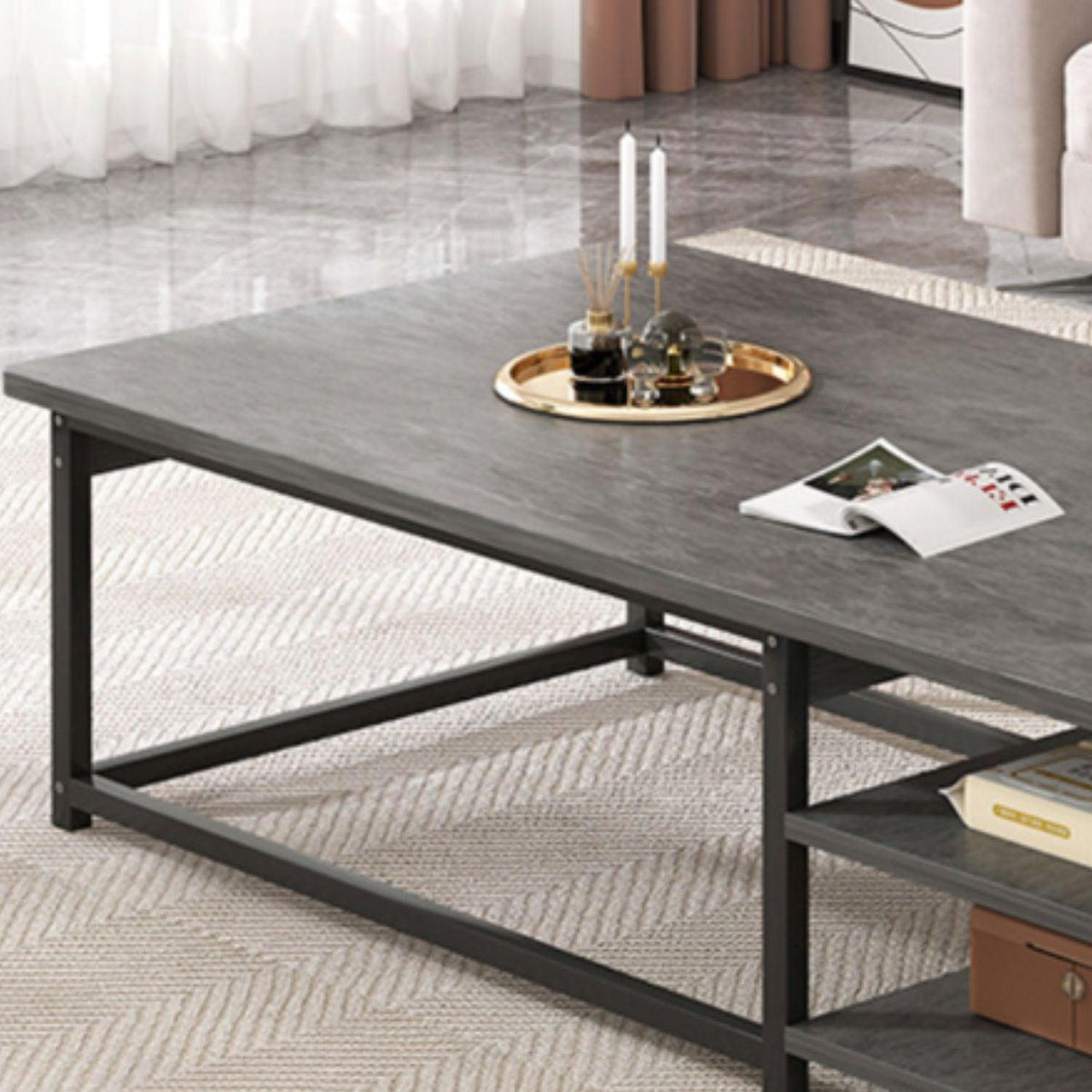 Mesa Centro Multifuncional Madera Metal 120x60x42 cm