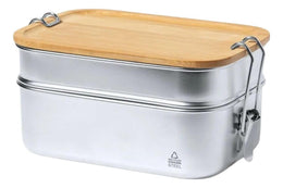 Contenedor Tupper Hermético Doble Acero Inox. Bambú Vinckers 940 ML