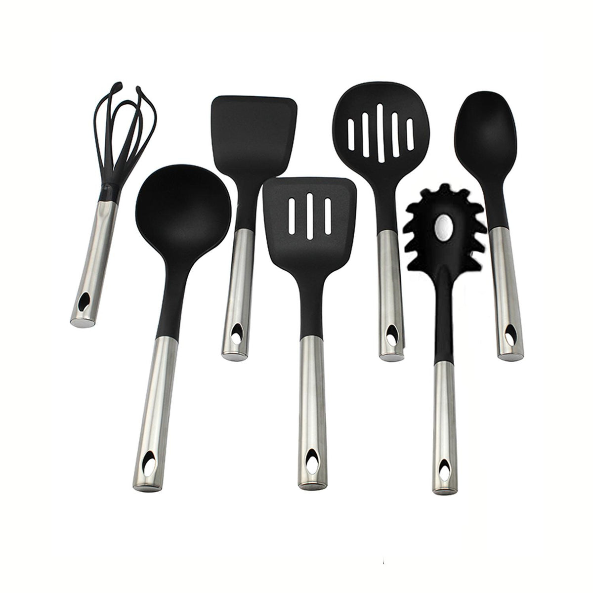 Set 5 Utensilios de Cocina Silicona Acero Inoxidable Negro