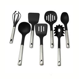 Set 5 Utensilios de Cocina Silicona Acero Inoxidable Negro