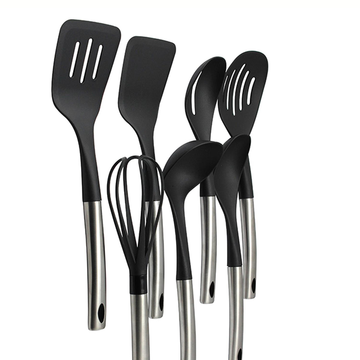 Set 5 Utensilios de Cocina Silicona Acero Inoxidable Negro