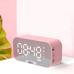 Radio Reloj Despertador Digital Parlante Bluetooth Espejo Rosa
