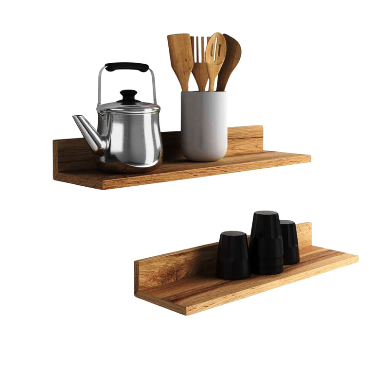 Set 4 Repisas Flotantes Rectas Soporte Café Claro 2x 40 CM - 2x 60 CM