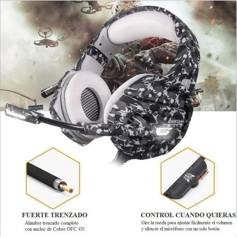 Audífonos Gamer Alámbrico Camuflaje Blanco