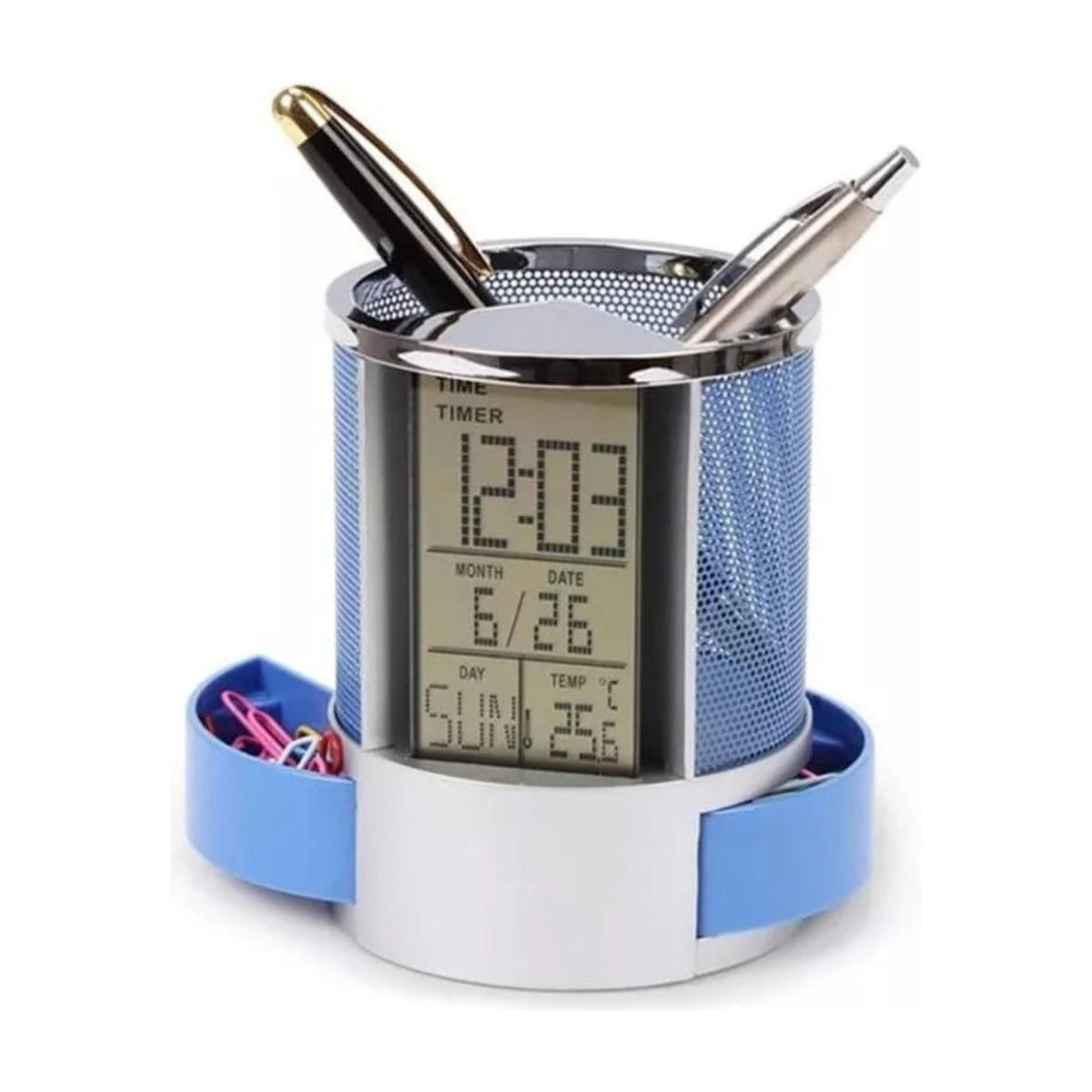 Organizador Bolígrafo Portalápices Reloj Alarma Pantalla LCD