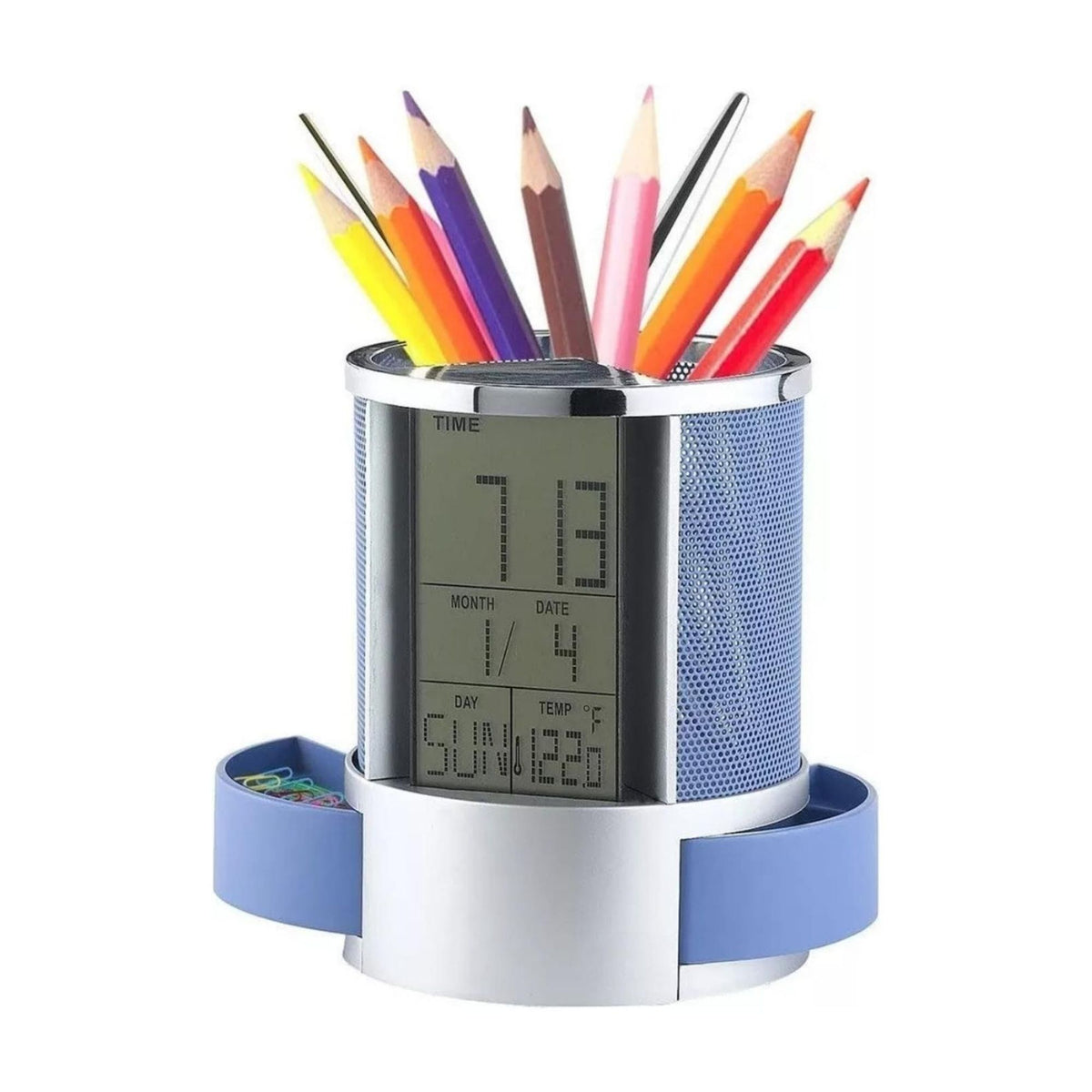 Organizador Bolígrafo Portalápices Reloj Alarma Pantalla LCD
