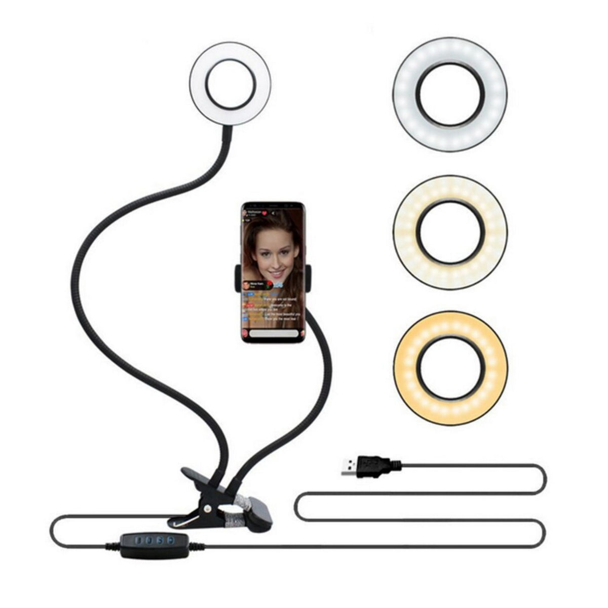 Soporte Clip Aro Luz 10 CM Smartphone Flexible